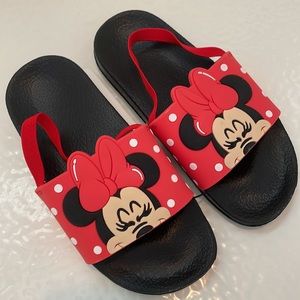 🆕 Disney Minnie Mouse Ltd Ed. Little Girls 1 Waterproof Elastic Slide Sandals